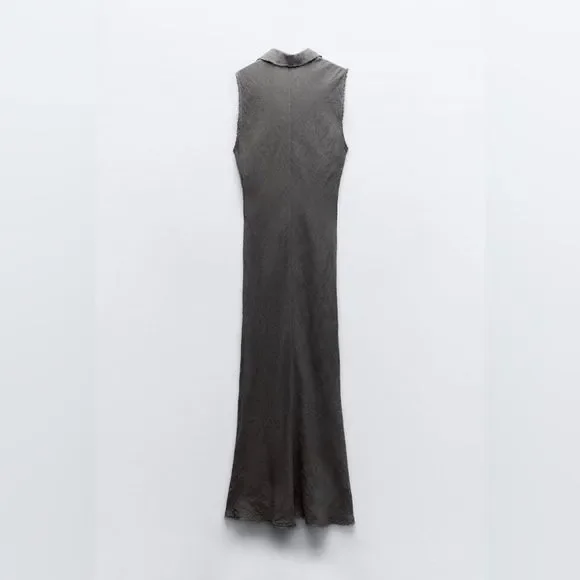 New ZARA LINEN SHIRTDRESS size XS S long Midi 100% linen Sleeveless V-neck dress - Picture 7 of 16